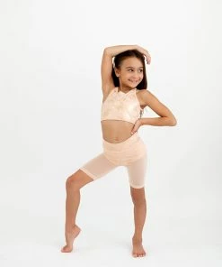 Evie's Studio Peach Snakeskin Halter Top & Mesh Bikers