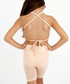 Evie's Studio Peach Snakeskin Halter Top & Mesh Bikers
